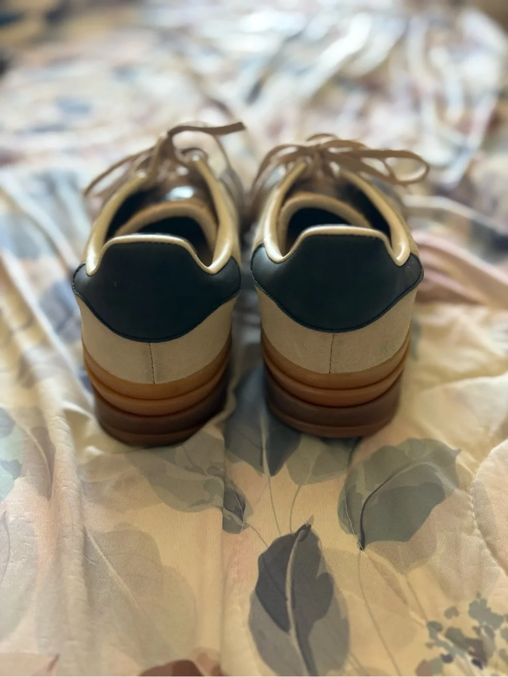 Women's Casual Lace-Up Sneakers in Beige with Black Stripes